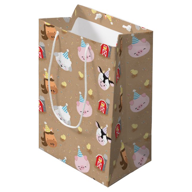 Moyen Farm Friends Anniversaire de fête Sac cadeau (Devant Angle)