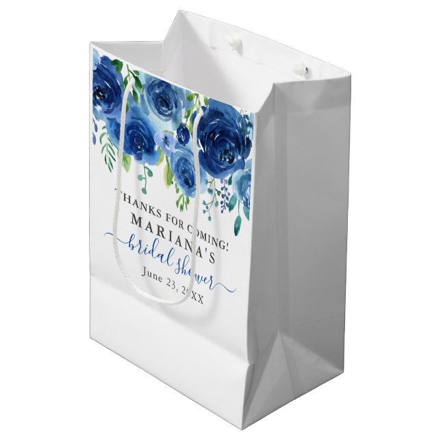 Moyen Fête des mariées florale bleu marine - Sac cadeau  (Devant Angle)