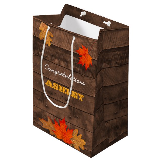 Moyen Feuilles d'automne & Sac cadeau en bois d'écorce p (Devant Angle)