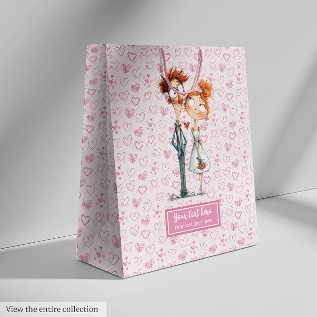 Moyen Funny Newlyweds Cadeau Sac Quirky Mariage de dessi (Funny Newlyweds Gift Bag Quirky Cartoon Wedding )