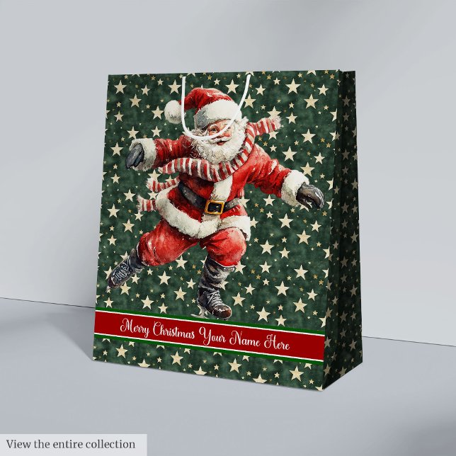 Moyen Funny Santa Claus Patinage de vacances Sac cadeau (Funny Santa Claus Skating Holiday Gift Bag)