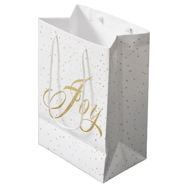 Moyen Gold Sparkle Joie Noël Sac cadeau (Devant Angle)