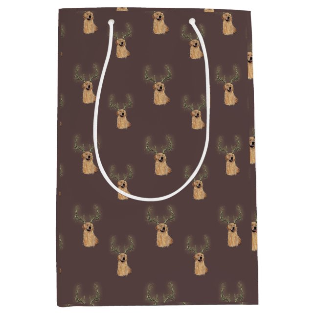 Moyen Golden Retriever Christmas Antler Cadeau sac (Devant)