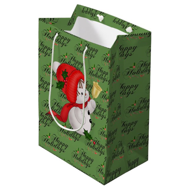 Moyen Happy Holidays Snowman Medium Cadeau sac (Devant Angle)
