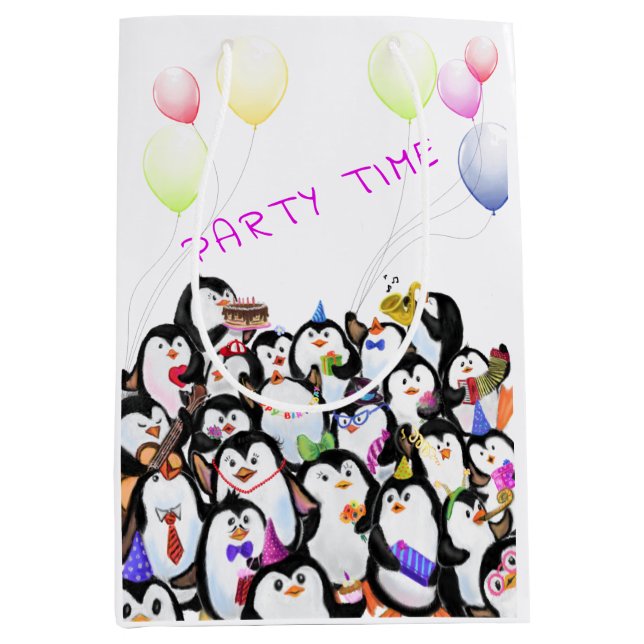 Moyen Happy Party Pingouin Cadeau Sac Drôle - Texte Pers (Devant)