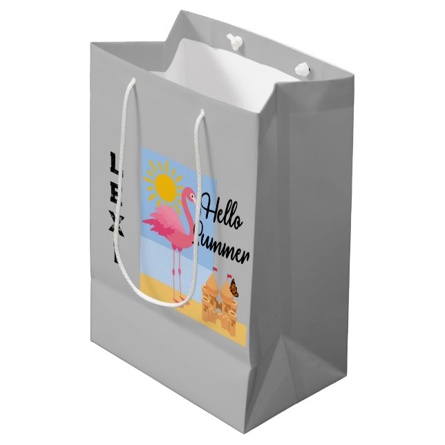 Moyen Hello Summer Rose Flamant rose Design - Sac cadeau (Devant Angle)