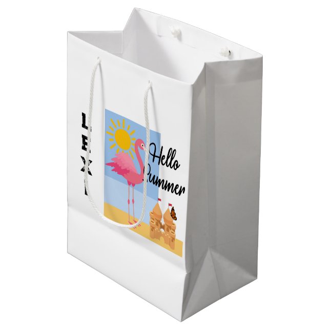 Moyen Hello Summer Rose Flamant rose Design - Sac cadeau (Devant Angle)