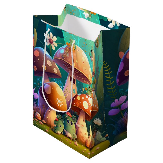 Moyen Joli elfes mignon jouer sous champignon sac cadeau (Devant Angle)