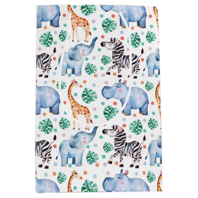 Moyen Jolie Jungle Animaux sauvages Sac cadeau (Devant)