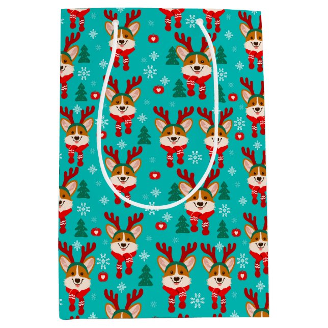 Moyen Joyeux Noël Corgi chien sac cadeau (Devant)