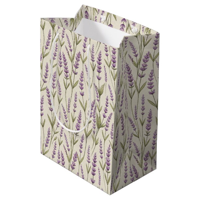 Moyen Lavande Fleurs Imprimer Sac Cadeau (Dos Angle)