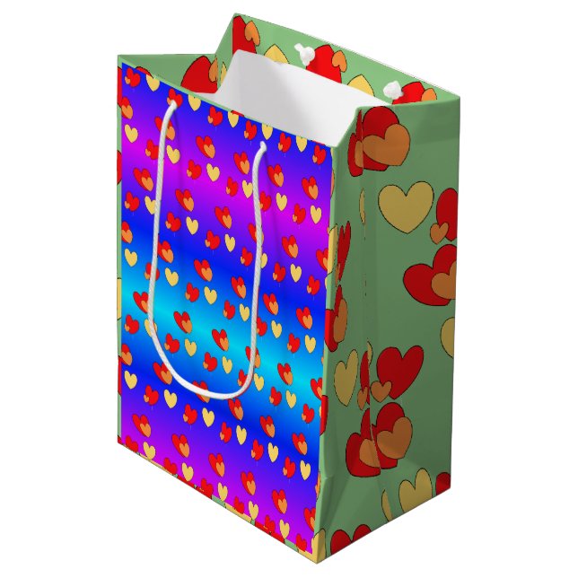 Moyen Les Coeurs Poussent. Sac cadeau couleur BG (Devant Angle)