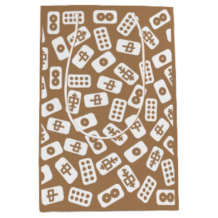Moyen Mahjong tuiles motif blanc sur le sac cadeau brun