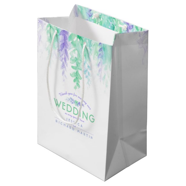 Moyen Mariage vert violet fleurs merci sac cadeau (Devant Angle)