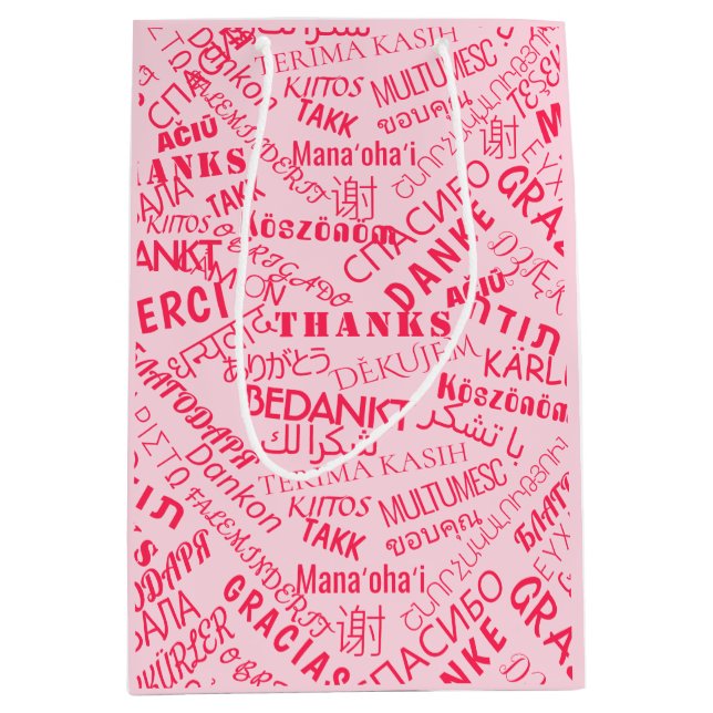 Moyen Merci Texte Sac cadeau multilingue Couleurs person (Devant)
