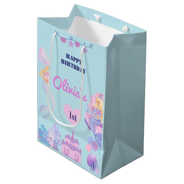 Moyen Mermaid 1er Anniversaire Sous Sac Cadeau Mer (Devant Angle)
