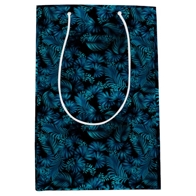Moyen Midnight Blue Hawaiian Palms Grand Cadeau Sac (Devant)