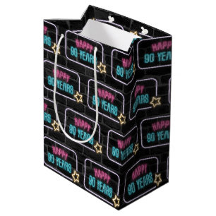 Moyen Neon 90th Birthday Sign On Brick Medium Cadeau sac