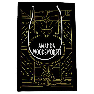 Moyen Noir vintage d'art déco et sac de cadeau d'or