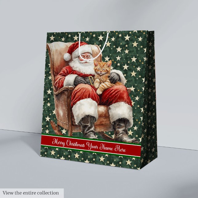 Moyen Nom personnalisé Aquarelle Sac cadeau Santa Claus (Custom Name Watercolor Santa Claus Gift Bag)