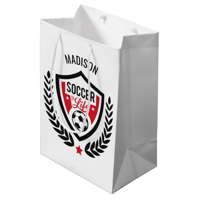 Moyen Nom personnalisé Soccer Logo sac cadeau (Devant Angle)