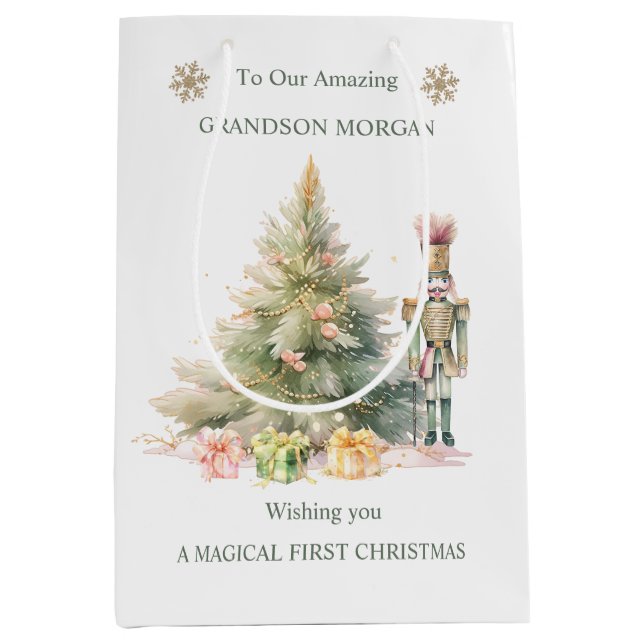 Moyen Nutcracker Tree Baby 1st Christmas Cadeau Sac (Devant)