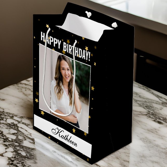 Moyen Photo personnalisée Happy Birthday Cadeau Sac pour (happy birthday gift bag, personalized gift bag, custom photo gift bag, birthday gift wrap)