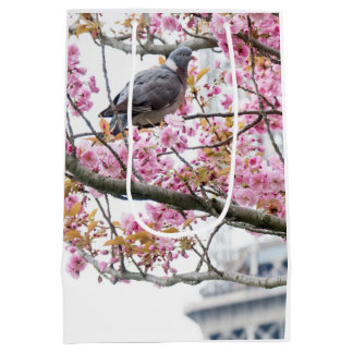 Moyen Pigeon Pearl sur un sac cadeau de succursale