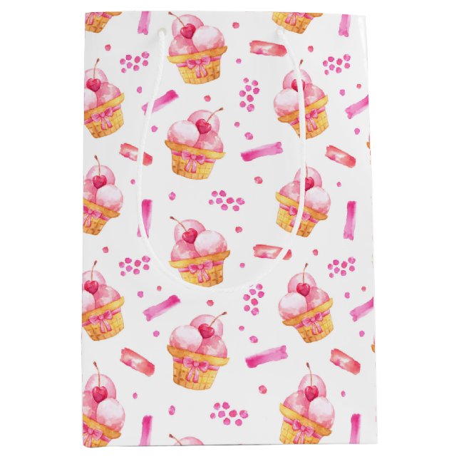 Moyen Pink Ice Cream Sundar Cadeau sac (Devant)
