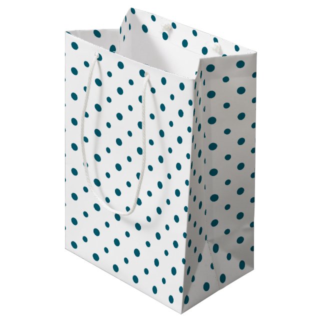 Moyen Pois bleu foncé sur sac cadeau personnalisé blanc (Devant Angle)