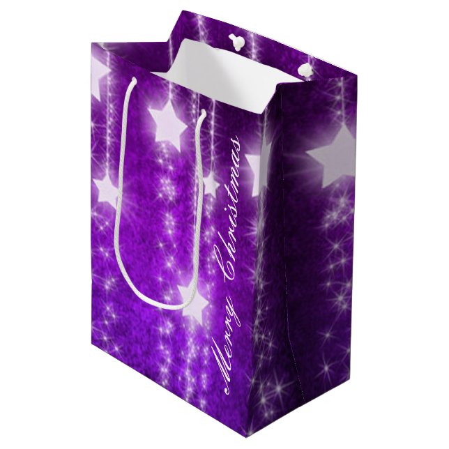 Moyen Purple Falling Stars Vacances Sac cadeau (Devant Angle)