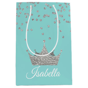 Moyen Robins Oeuf Bleu avec Sac cadeau Couronne argent