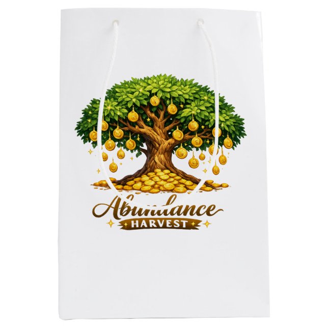 Moyen Sac à cadeau d'arbre à argent de la prospérité (Devant)