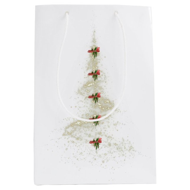 Moyen Sac à cadeau d'arbre de Noël scintillant (Devant)