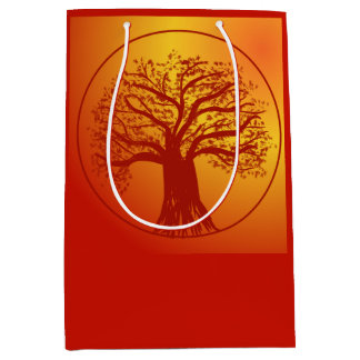 Moyen Sac à cadeau de couleur automnale avec motif d'arb