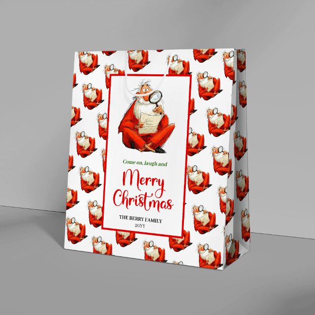 Moyen Sac à cadeau éditable de style chic et drôle du Pè (Quirky Santa Claus gift bag watercolor celebration

)