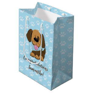 Moyen Sac bleu de cadeau d'empreinte de patte de chiot