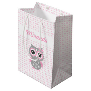 Moyen Sac cadeau à baby shower mignon Chouette rose
