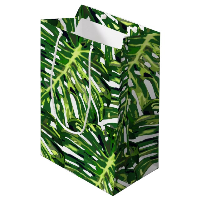Moyen Sac cadeau à feuilles tropicales (Devant Angle)