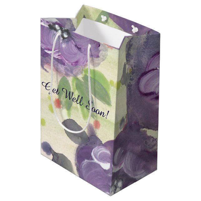 Moyen Sac cadeau à fleurs violettes (Dos Angle)