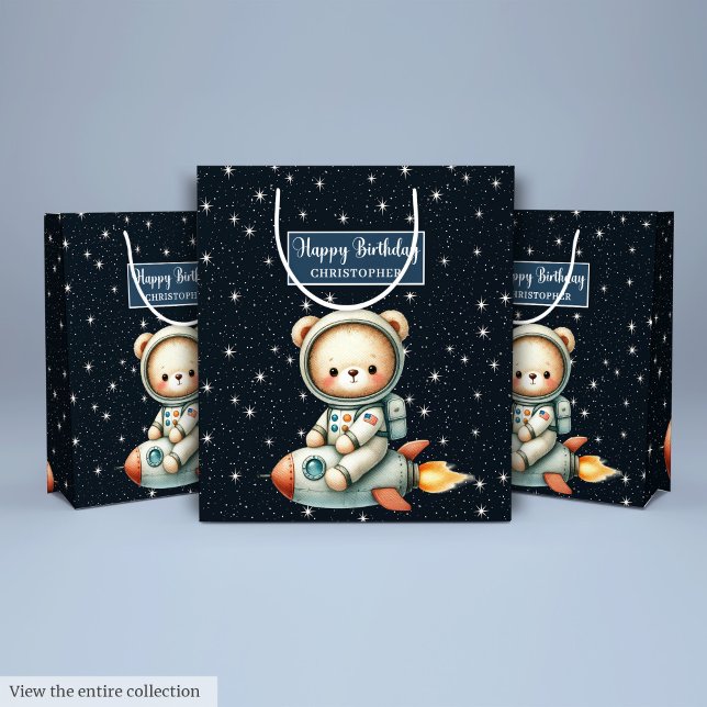 Moyen Sac cadeau à l'astronaute en peluche mignonne pour (Cute Teddy Astronaut Gift Bag for Birthday Boy)