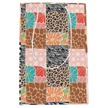 Sac cadeau à motif animal et floral patchwork tend