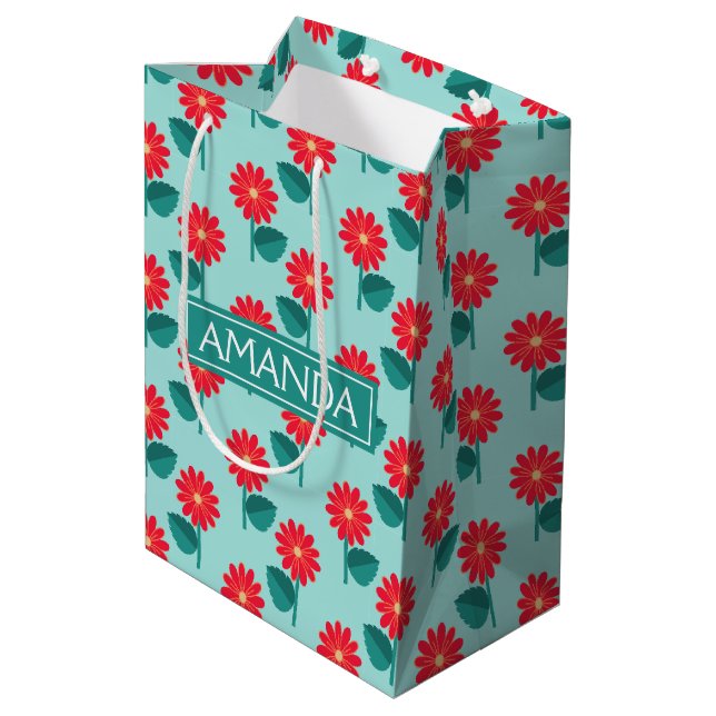 Moyen Sac Cadeau à Motif de Marguerite Personnalisé (Dos Angle)