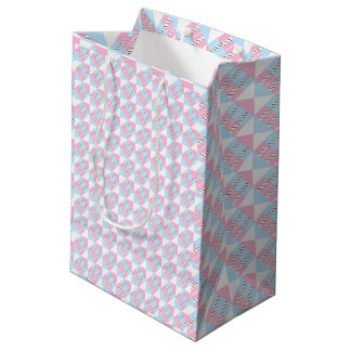 Moyen Sac cadeau à rayures géométriques rose et bleu pas