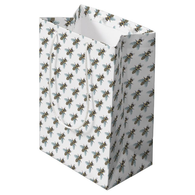 Moyen Sac cadeau Abeille (blanc) (Dos Angle)