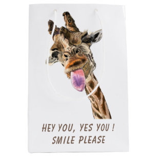 Moyen Sac cadeau amusant avec girafe joueur - Sourire