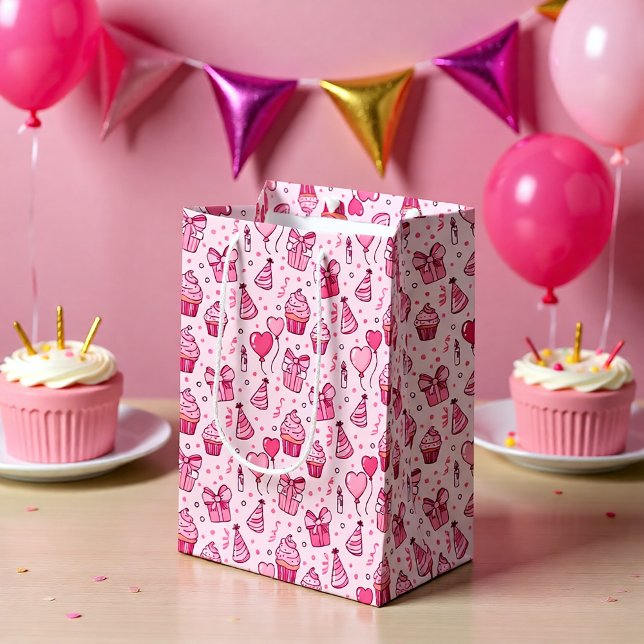 Moyen Sac Cadeau Anniversaire Gâteaux Roses (Créateur téléchargé)