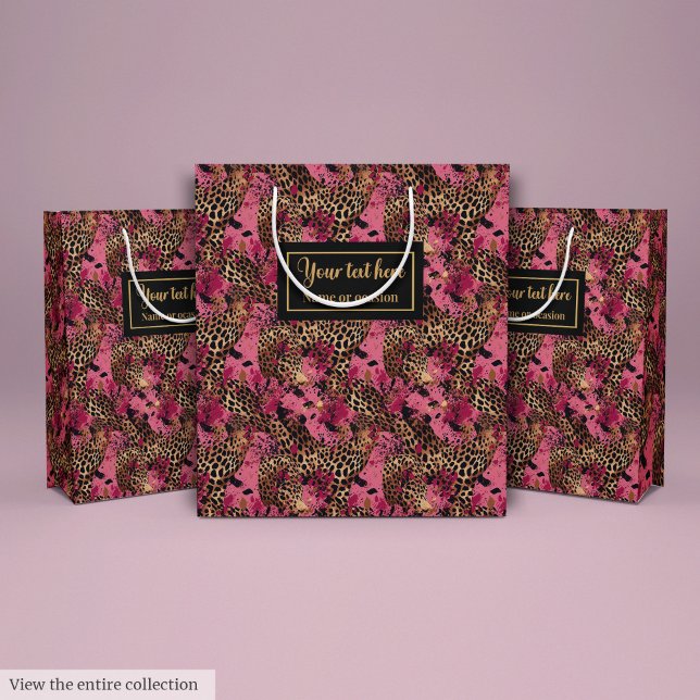 Moyen Sac cadeau aquarelle léopard rose et or chic (Chic pink and gold leopard watercolor gift bag)