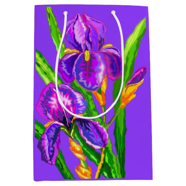 Moyen Sac cadeau aux fleurs d'Irises pourpres (Devant)