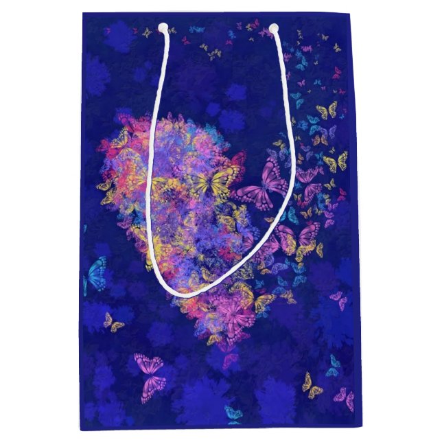Moyen Sac Cadeau avec Papillons Cœur (Devant)